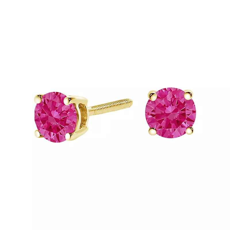 14K Yellow Gold Pink Lab Diamond Stud Earrings (1 ct. tw.)