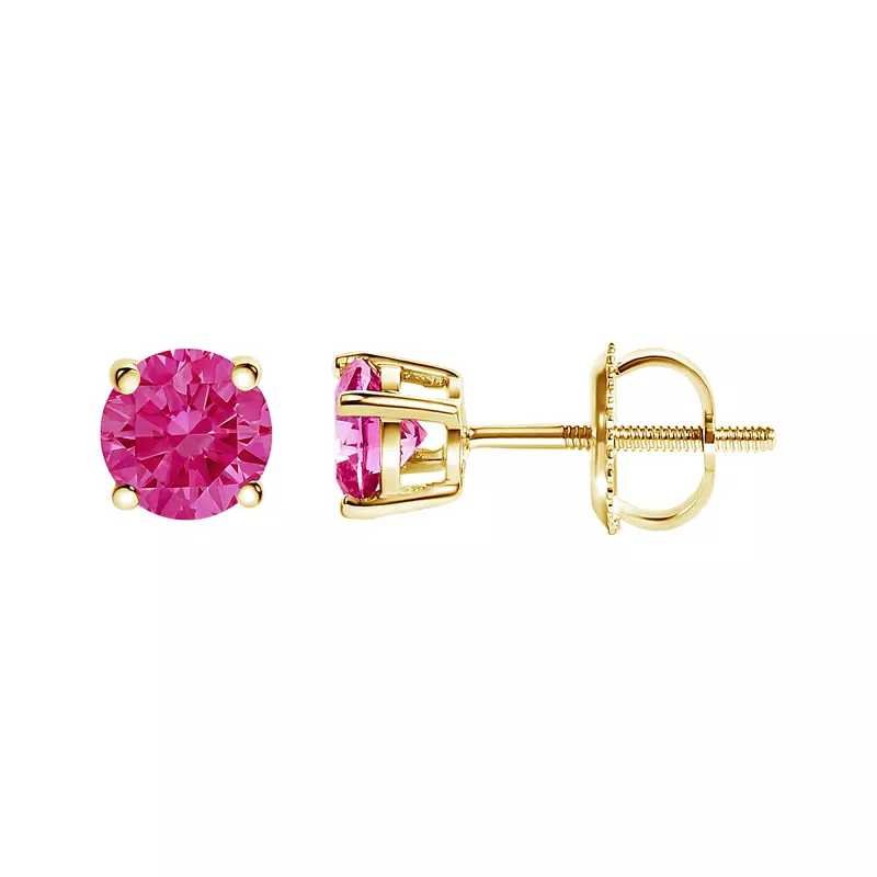 14K Yellow Gold Pink Lab Diamond Stud Earrings (1 ct. tw.)