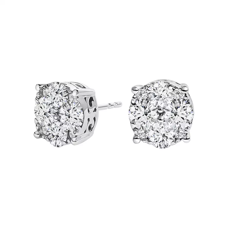 14K White Gold Cluster Lab Diamond Stud Earrings