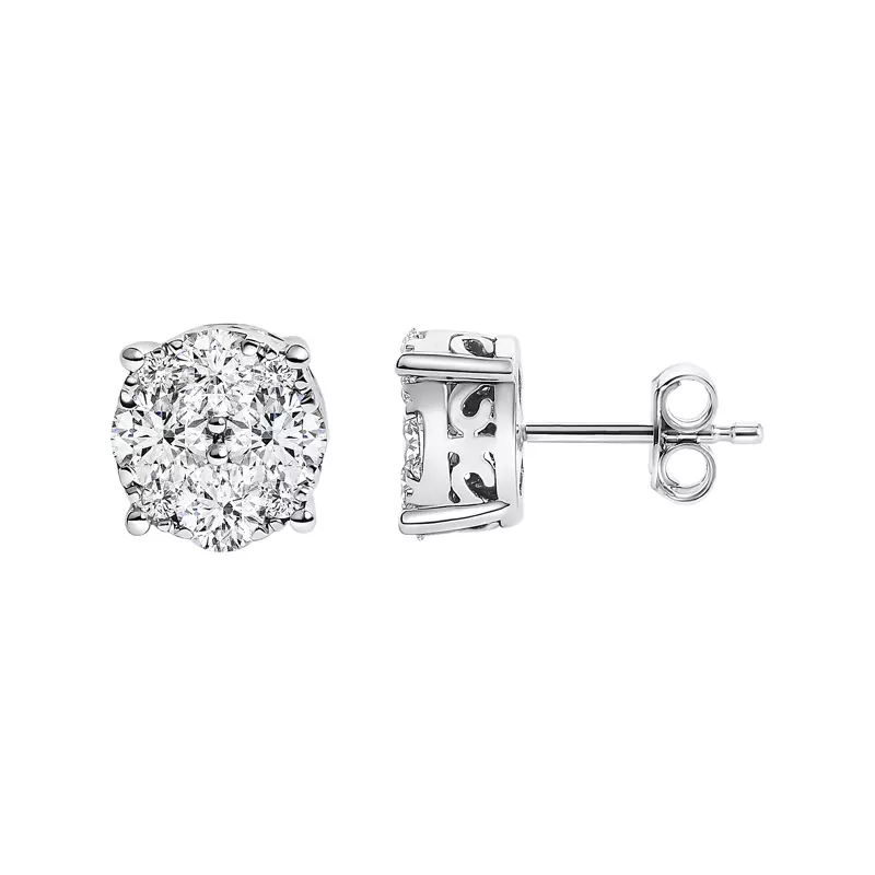 14K White Gold Cluster Lab Diamond Stud Earrings