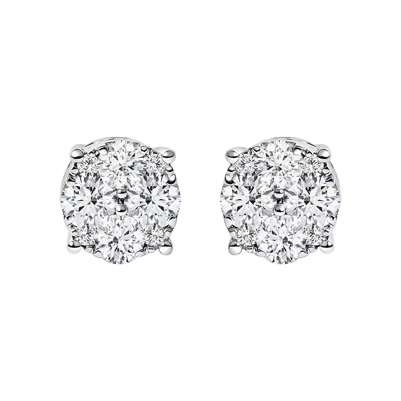 14K White Gold Cluster Lab Diamond Stud Earrings