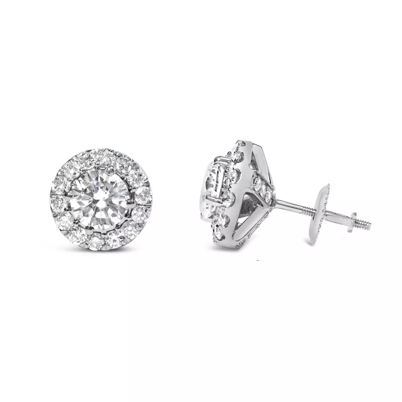 14K White Gold Halo Lab Diamond Stud Earrings (3ct. tw.)