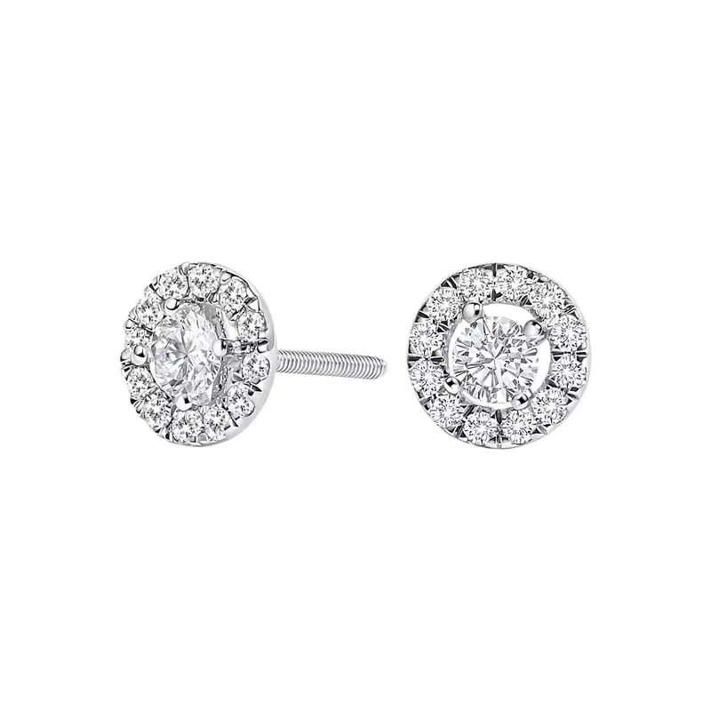 14K White Gold Floating Halo Lab Diamond Stud Earrings