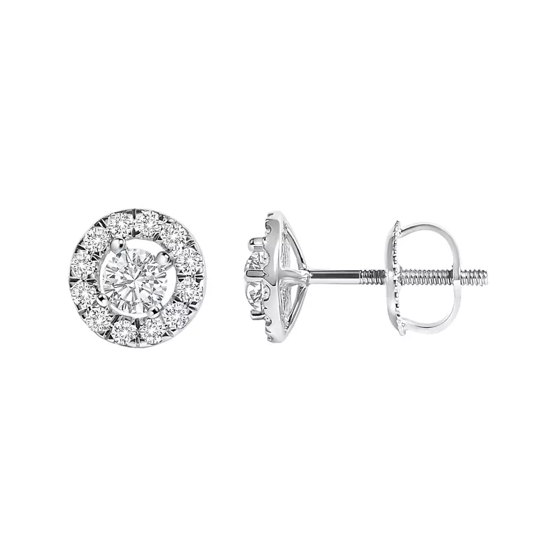 14K White Gold Floating Halo Lab Diamond Stud Earrings