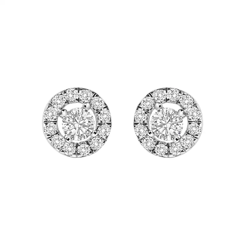 14K White Gold Floating Halo Lab Diamond Stud Earrings