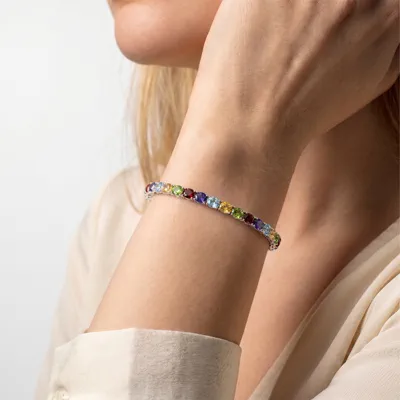 Oval Multicolor Gemstone Tennis Bracelet