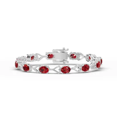 Oval Garnet Heart Link Bracelet