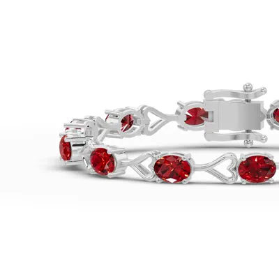 Oval Garnet Heart Link Bracelet
