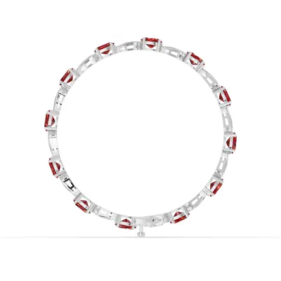 Oval Garnet Heart Link Bracelet