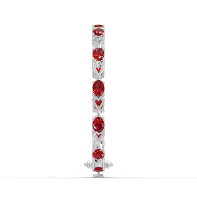 Oval Garnet Heart Link Bracelet