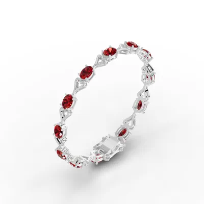 Oval Garnet Heart Link Bracelet