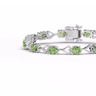 Oval Peridot Heart Link Bracelet