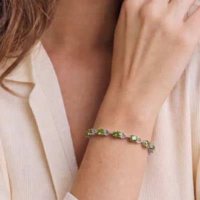 Oval Peridot Heart Link Bracelet