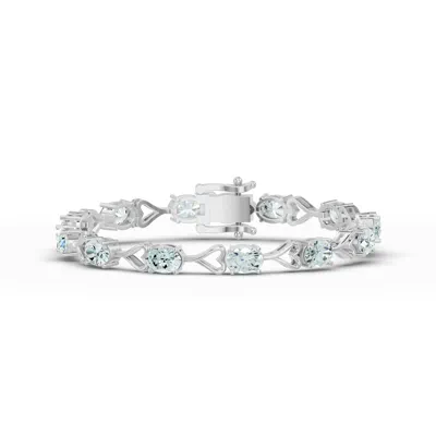 Oval Sky Blue Topaz Heart Link Bracelet