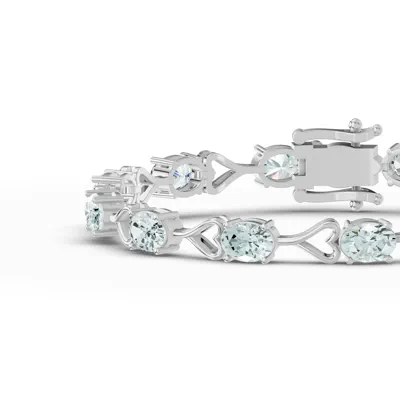 Oval Sky Blue Topaz Heart Link Bracelet