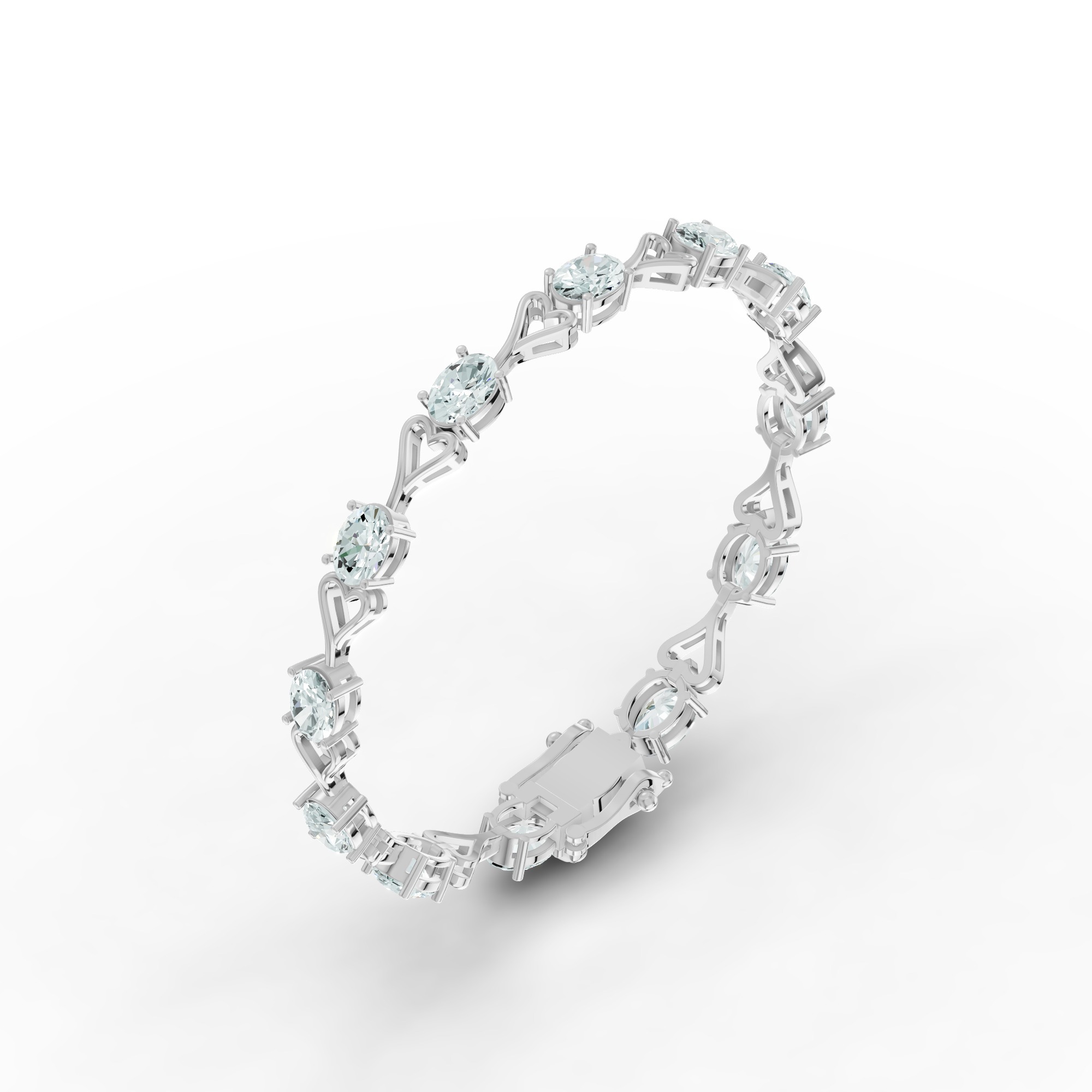 Oval Sky Blue Topaz Heart Link Bracelet