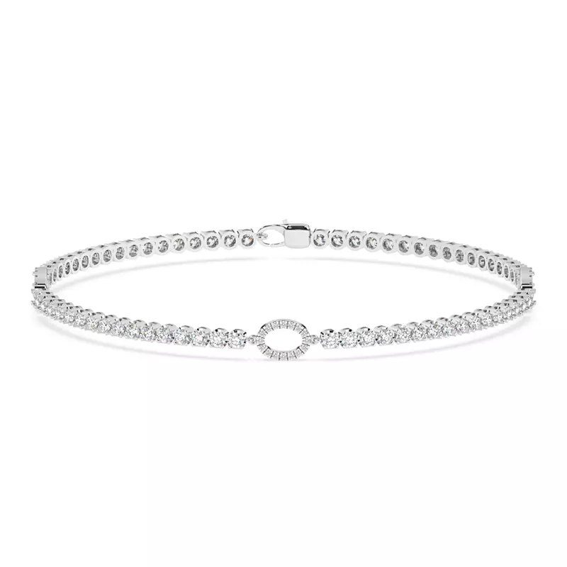 14K White Gold Lab Diamond Tennis Bracelet With Pavé Oval Stations