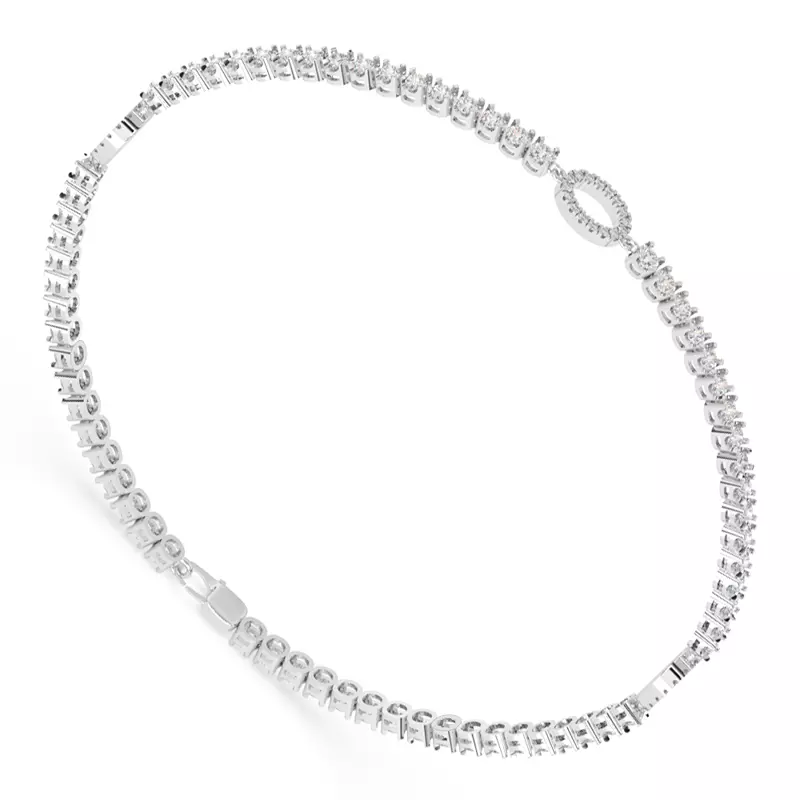 14K White Gold Lab Diamond Tennis Bracelet With Pavé Oval Stations