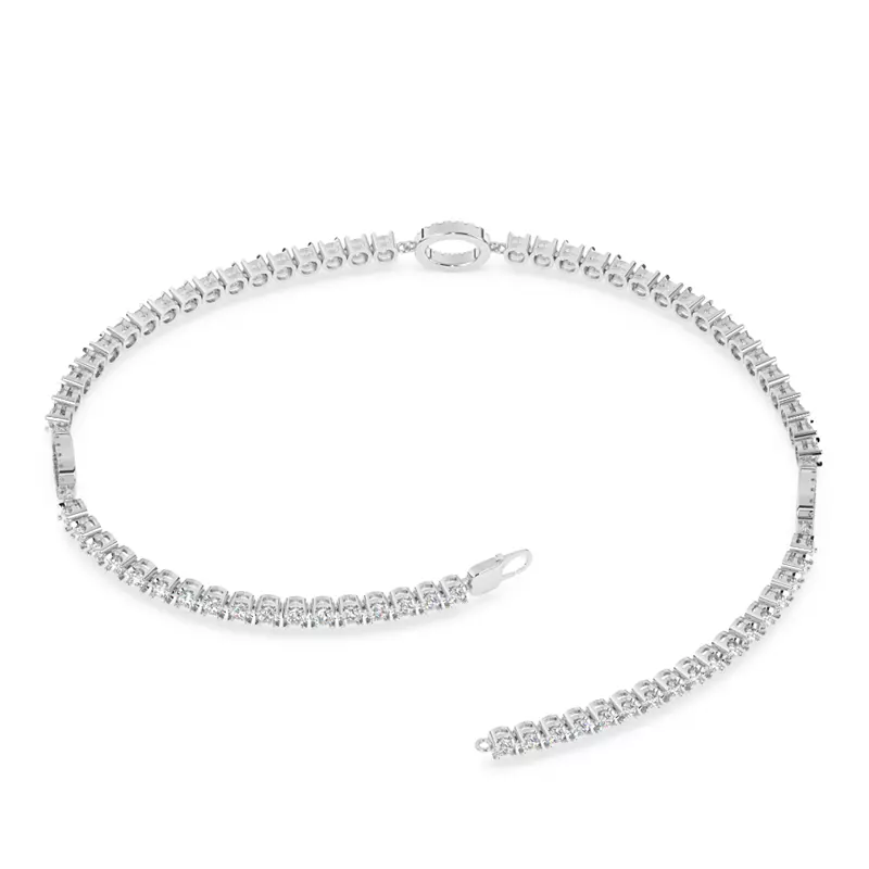 14K White Gold Lab Diamond Tennis Bracelet With Pavé Oval Stations