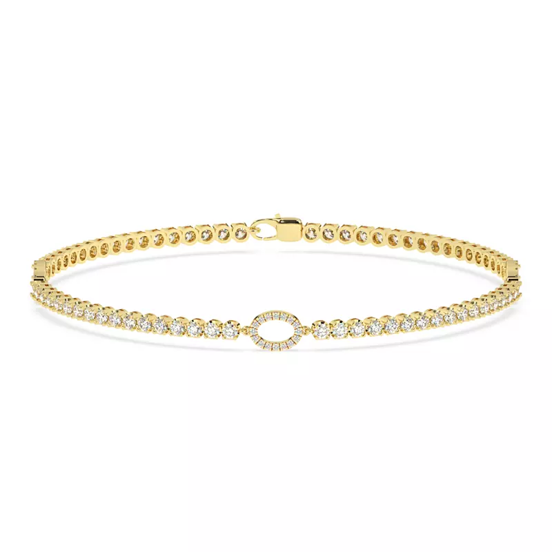 14K Yellow Gold Lab Diamond Tennis Bracelet With Pavé Oval Stations
