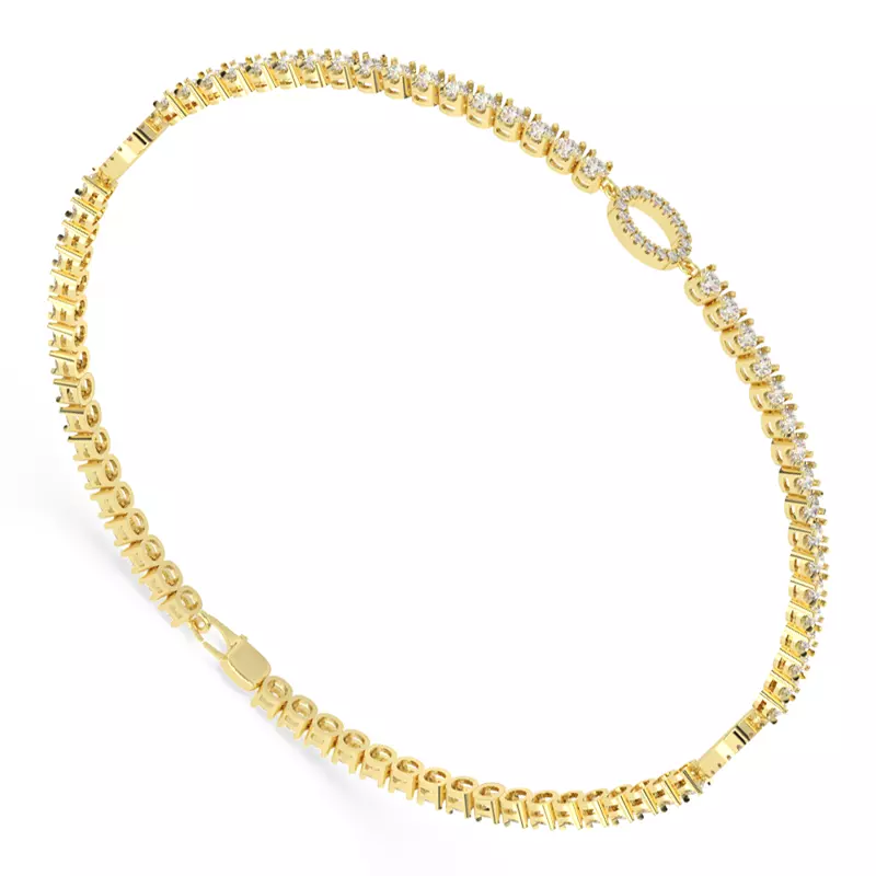 14K Yellow Gold Lab Diamond Tennis Bracelet With Pavé Oval Stations