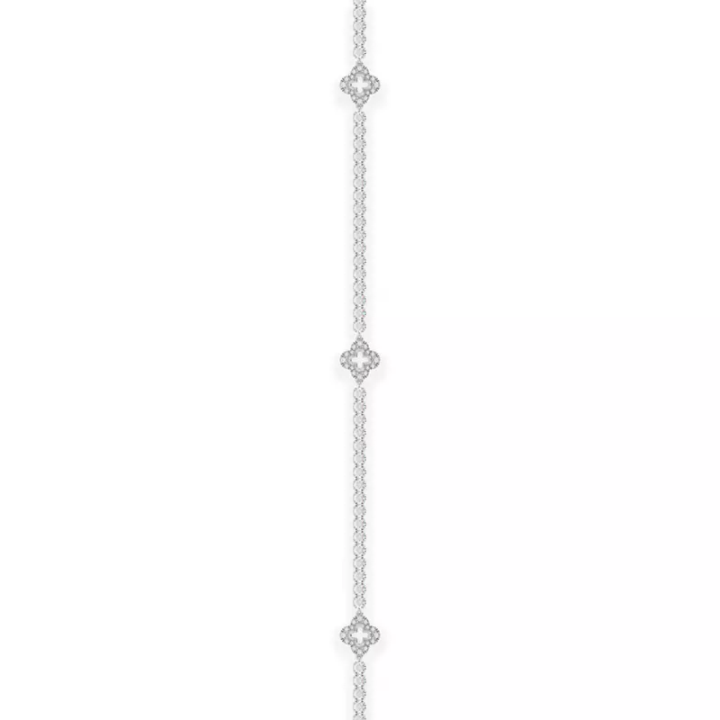 14K White Gold Lab Diamond Tennis Bracelet With Pavé Clover Stations