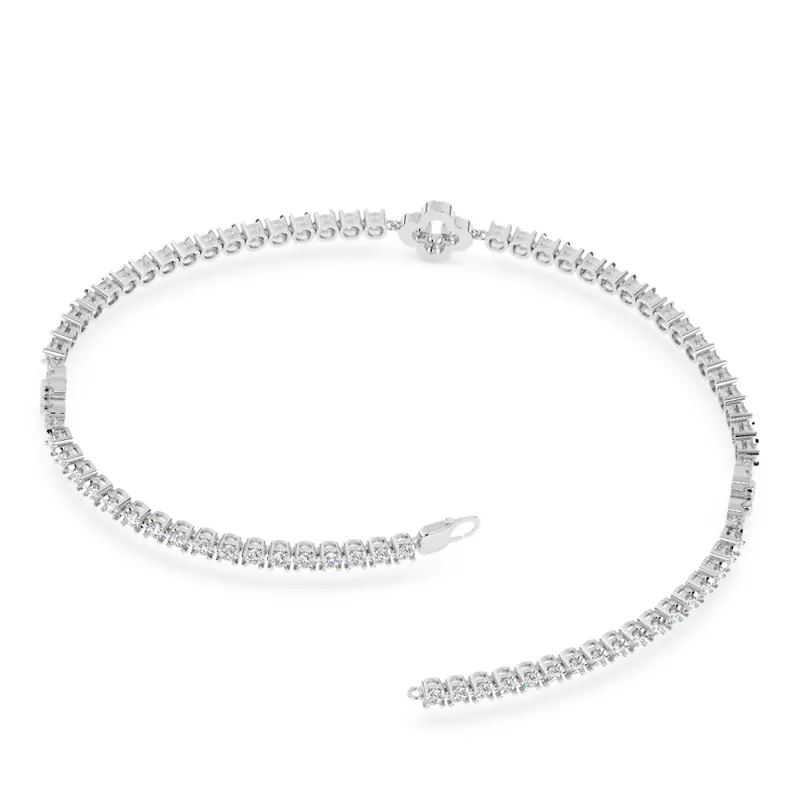 14K White Gold Lab Diamond Tennis Bracelet With Pavé Clover Stations