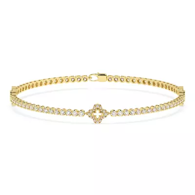 Lab Diamond Tennis Bracelet With Pavé Clover Stations