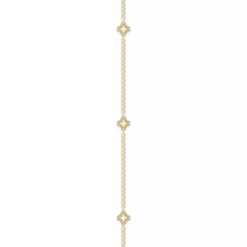 14K Yellow Gold Lab Diamond Tennis Bracelet With Pavé Clover Stations