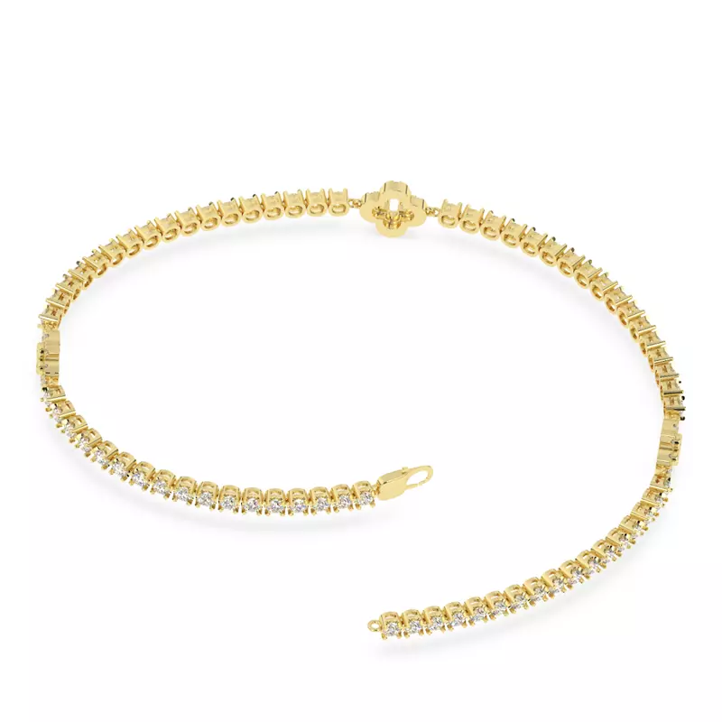 14K Yellow Gold Lab Diamond Tennis Bracelet With Pavé Clover Stations