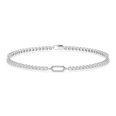 Lab Diamond Tennis Bracelet With Pavé Geometric Stations
