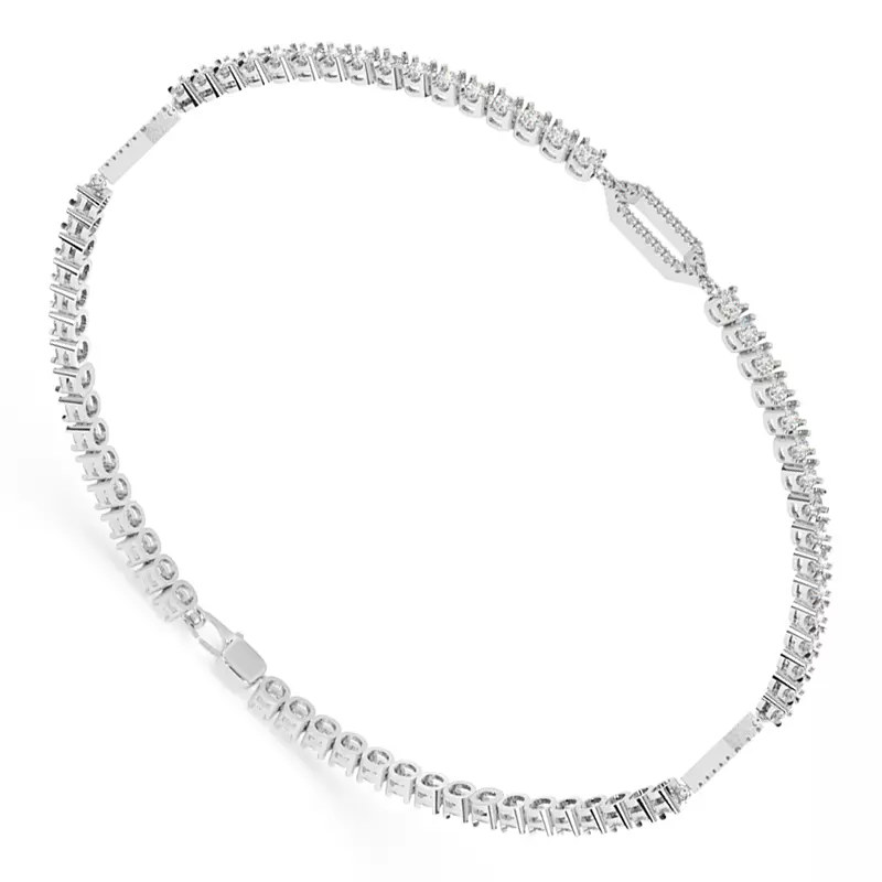14K White Gold Lab Diamond Tennis Bracelet With Pavé Geometric Stations