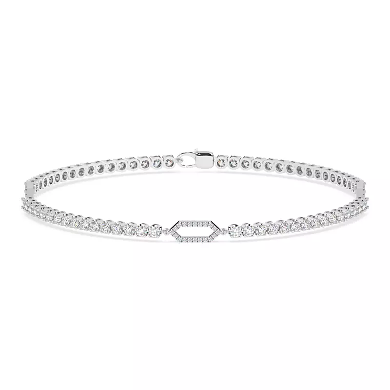 Lab Diamond Tennis Bracelet With Pavé Geometric Stations