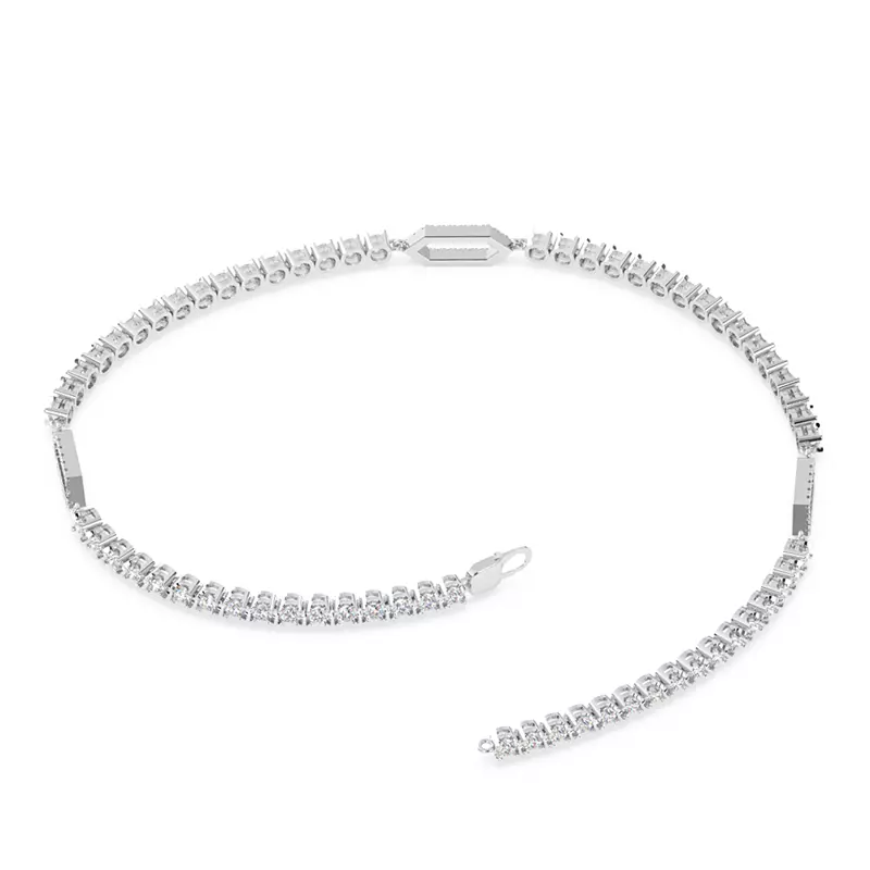 14K White Gold Lab Diamond Tennis Bracelet With Pavé Geometric Stations