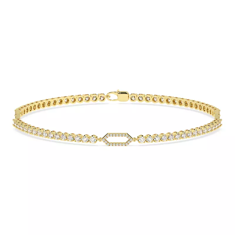 14K Yellow Gold Lab Diamond Tennis Bracelet With Pavé Geometric Stations