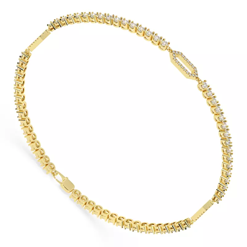 14K Yellow Gold Lab Diamond Tennis Bracelet With Pavé Geometric Stations