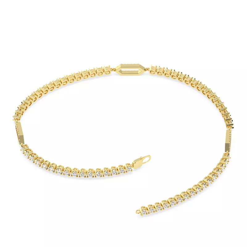 14K Yellow Gold Lab Diamond Tennis Bracelet With Pavé Geometric Stations