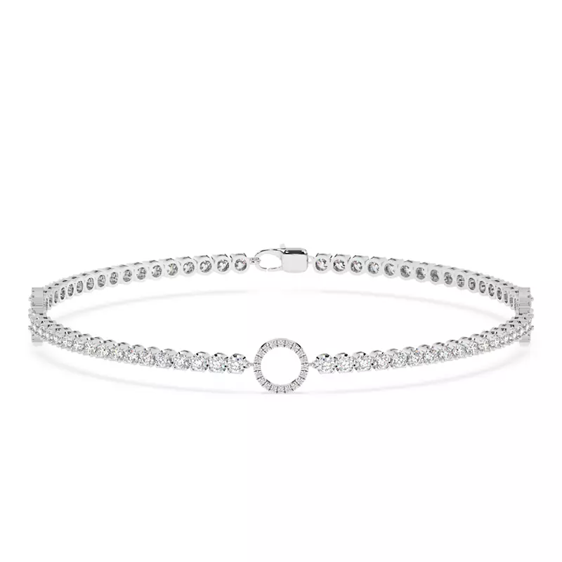14K White Gold Lab Diamond Tennis Bracelet With Pavé Circle Stations