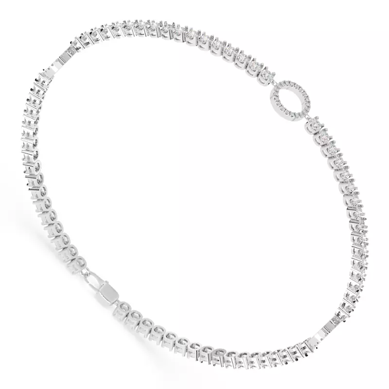 14K White Gold Lab Diamond Tennis Bracelet With Pavé Circle Stations
