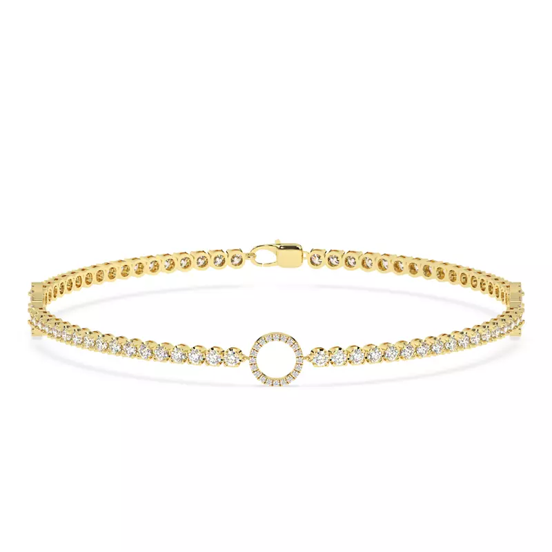 14K Yellow Gold Lab Diamond Tennis Bracelet With Pavé Circle Stations