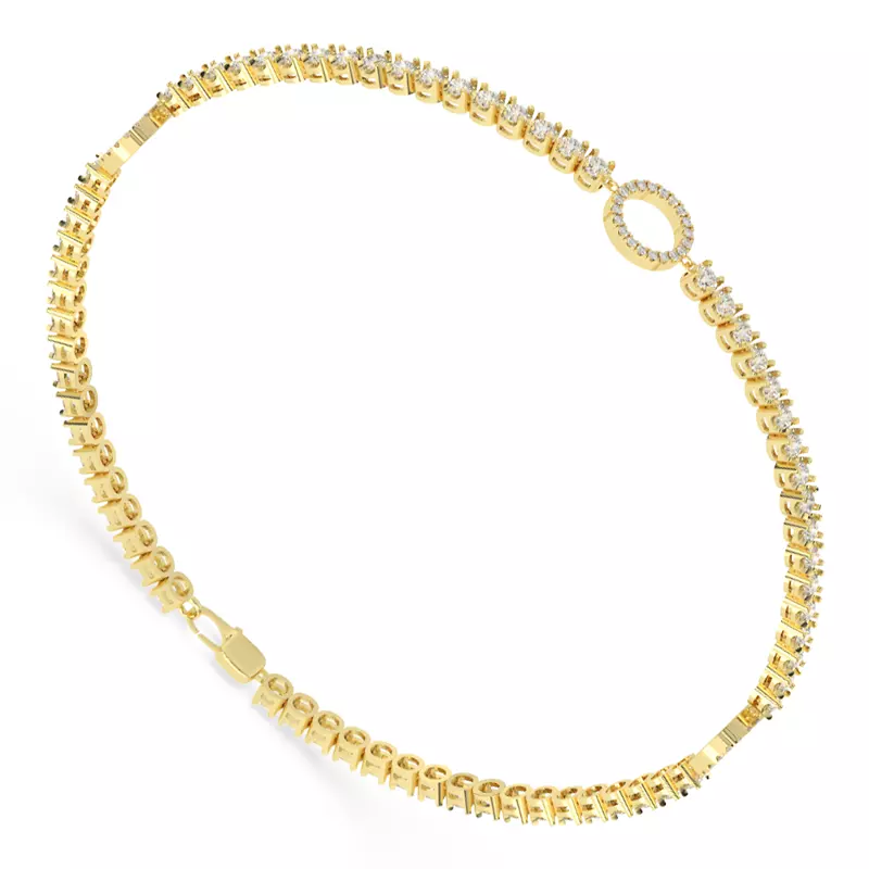 14K Yellow Gold Lab Diamond Tennis Bracelet With Pavé Circle Stations