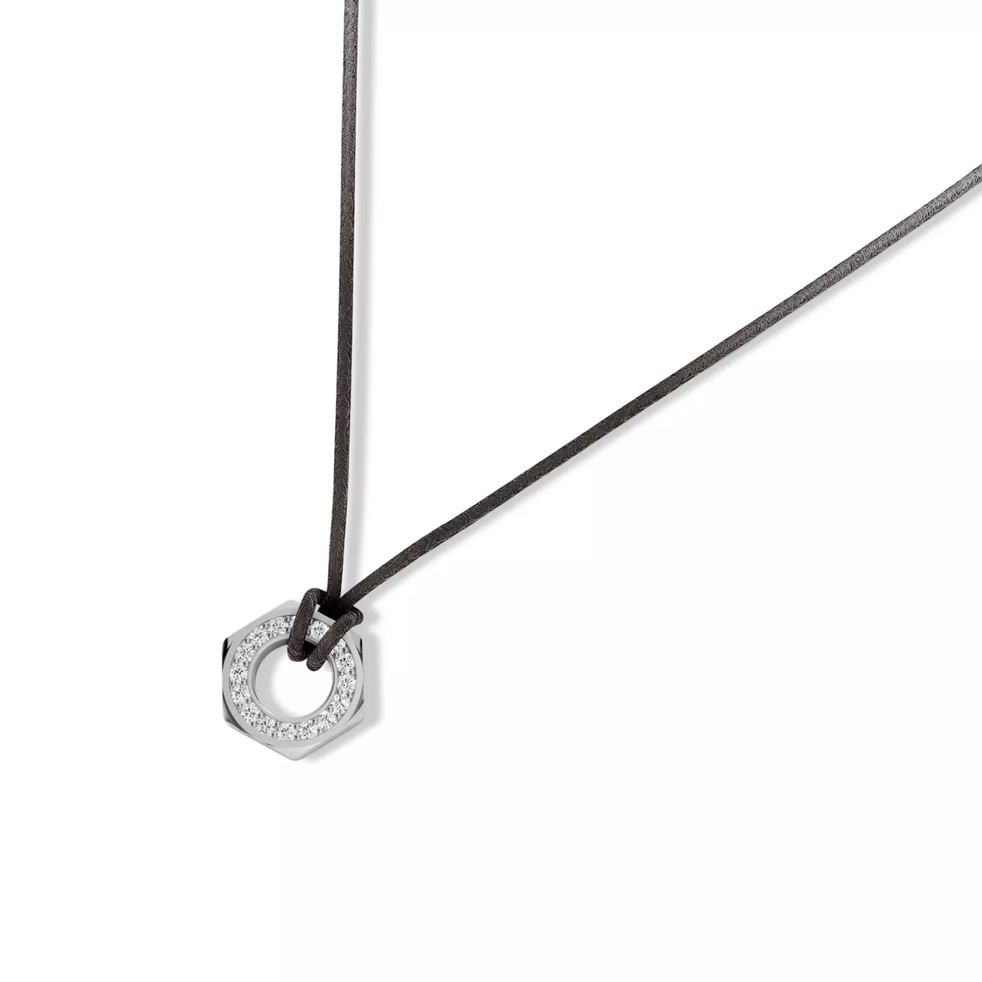 Hex Nut Leather Cord Lab Diamond Necklace by Off-White