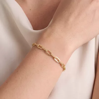 Textured Paperclip Link Gold Bracelet