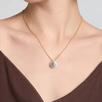 Aquamarine Ceramic Halo Necklace By Christian Siriano