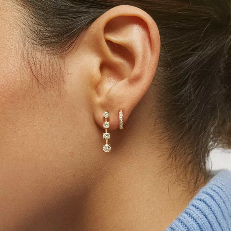 14K Yellow Gold Strata Graduated Bar-Set Lab Diamond Earrings