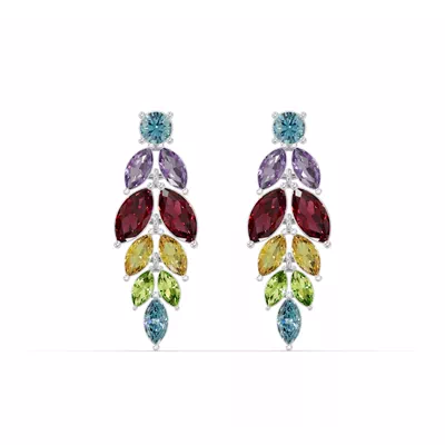 Multicolor Gemstone Feather Drop Earrings