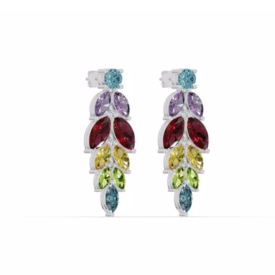 Multicolor Gemstone Feather Drop Earrings