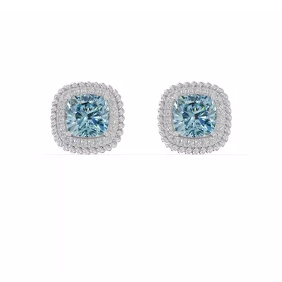 Sky Blue Topaz and White Topaz Halo Stud Earrings