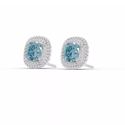 Sky Blue Topaz and White Topaz Halo Stud Earrings