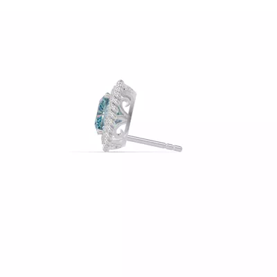 Sky Blue Topaz and White Topaz Halo Stud Earrings